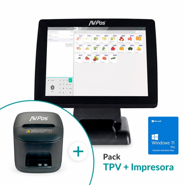 Pack TPV Avpos K3000 15 I5/8GB/128GB/WIFI/BLUETOOTH/LAN 1000/W11P