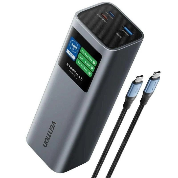 Powerbank Vention 27000MAH USB-A + 2USB-C Display 140W Grey |