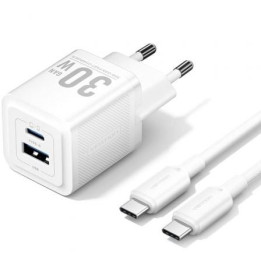 Cargador De Pared Vention Gan USB-C 30W White + Cable USB-C 1M