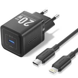 Cargador De Pared Vention Gan USB-C 20W Black + Cable Ucb-C