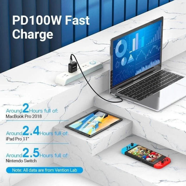 Cable USB-C Vention Tipo USB-C/m - USB-C/m Acodado 5A 100W 1M |