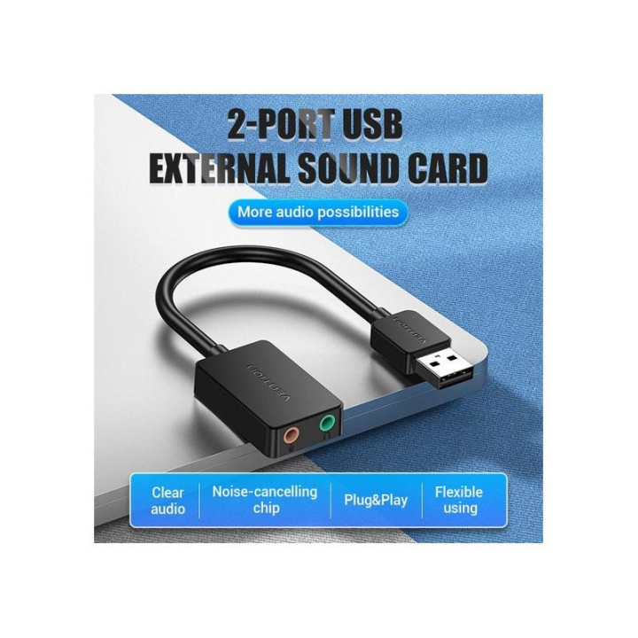 Tarjeta De Sonido 2.1 Vention USB-A Jack 3.5MM Black | InfoChen
