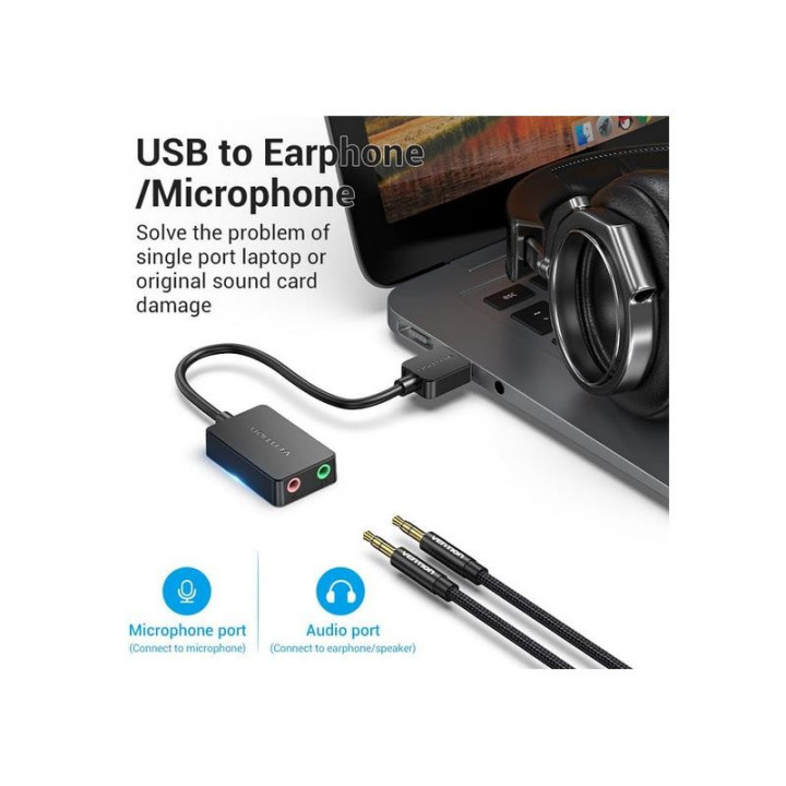 Tarjeta De Sonido 2.1 Vention USB-A Jack 3.5MM Black | InfoChen