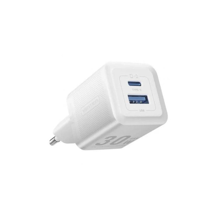 Cargador De Pared Vention Gan USB-C USB-A 30W White | InfoChen