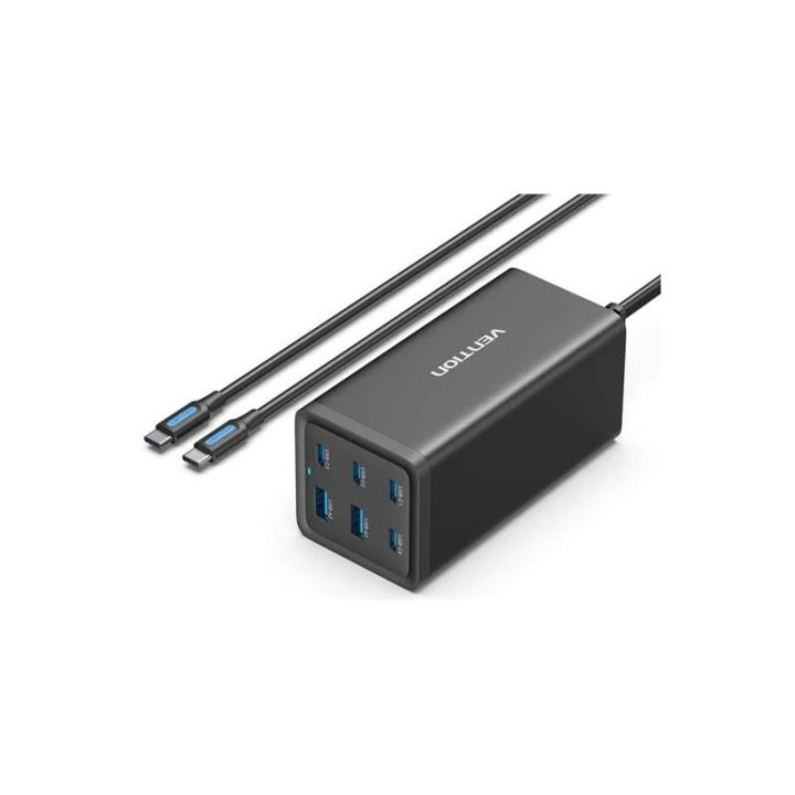 Cargador De Escritorio Vention Gan 4XUSB-C 2XUSB-A 200W |