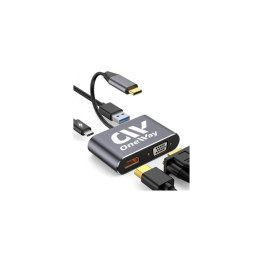 Dock Hub Oneway USB-C 4 En 1 Hdmi/vga/usb 3.0/USB-C Pd Silver |