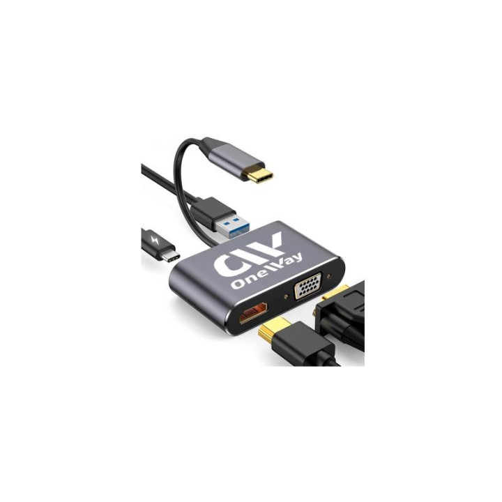 Dock Hub Oneway USB-C 4 En 1 Hdmi/vga/usb 3.0/USB-C Pd Silver |