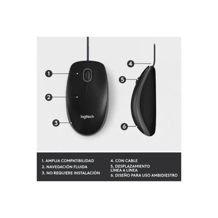 Raton Logitech M100 USB 1000DPI Black | InfoChen Canarias