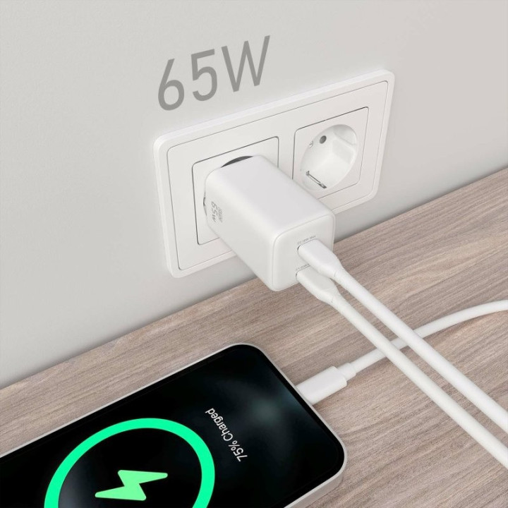 Cargador De Pared Aisens Gan 2XUSB-C 65W White | InfoChen