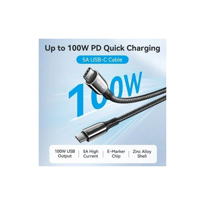 Cable Vention USB 2.0 USB-C 5A 100W USB-C/m - USB-C/m 2M Black |