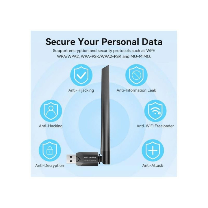 Adaptador Vention USB WIFI AC650 Dual Band Black | InfoChen