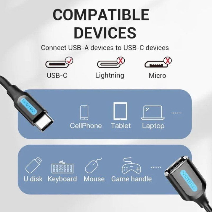 Cable Conversor Vention USB-C/m - USB-A/h 15CM Black | InfoChen