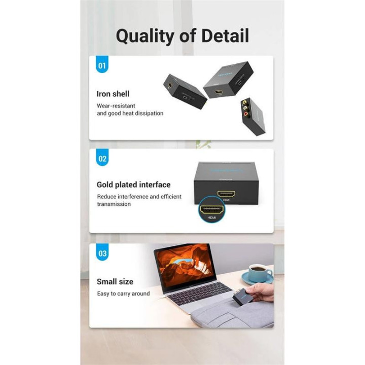 Conversor Vention Rca/h - Hdmi/h Miniusb/h Black | InfoChen