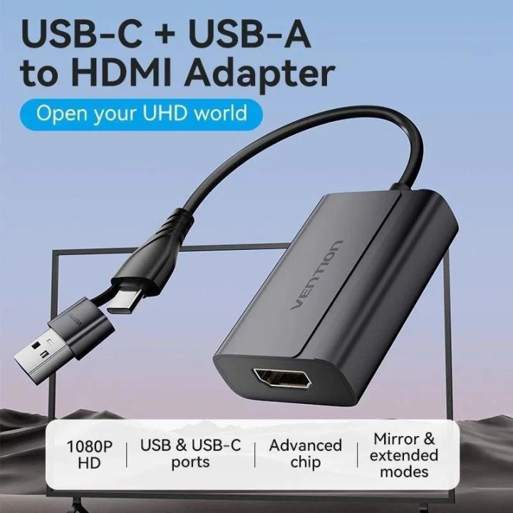 Conversor Vention USB-C/m USB-A/m A Hdmi/h 0.15M Black | InfoChen