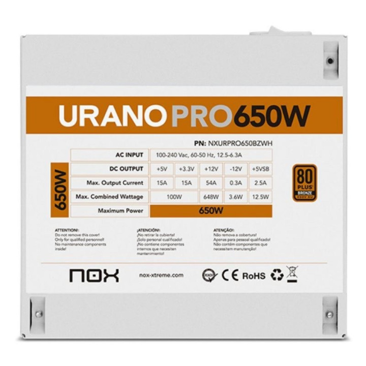 Fuente De Alimentacion Nox Urano Pro 650W Bronze 80+ White |