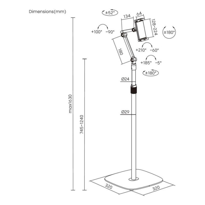 Soporte De Suelo Aisens Para Tablet 4.7-12.9 Giratorio/inclinable