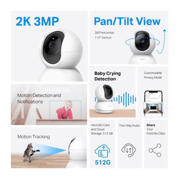 Cámara IP Tp-Link Tapo TC71 WIFI 2K 360º Interior | InfoChen