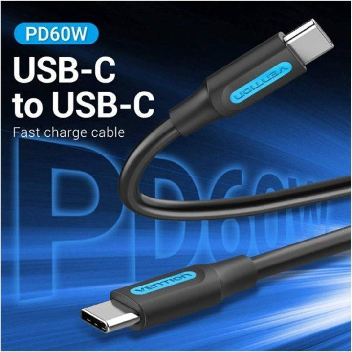 Cable USB-C Vention Tipo USB-C/m - USB-C/m 3A PD60W 0.5M Black |
