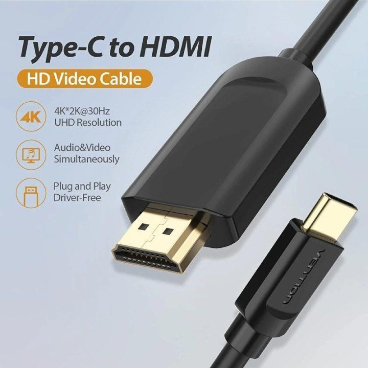 Cable Conversor HDMI 1.4 4K Vention USB-C/m - Hdmi/m 2M Black |