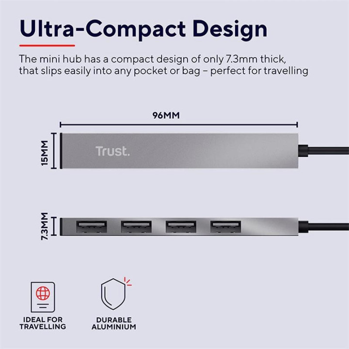 Hub USB Trust 4 Puertos Halyx USB 2.0 | InfoChen Canarias