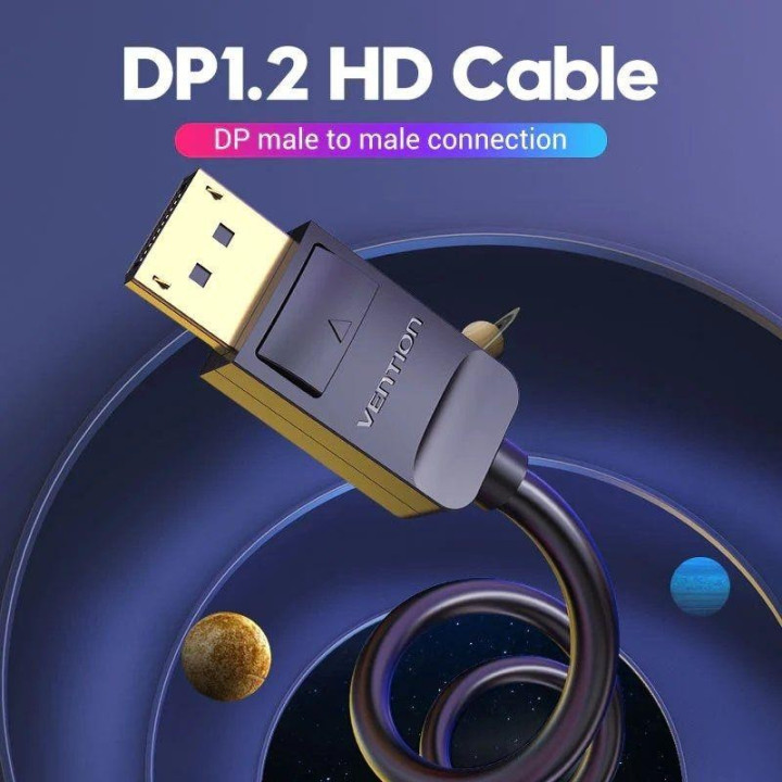 Cable Displayport 1.2 4K Vention Dp/m - Dp/m 2M Black | InfoChen