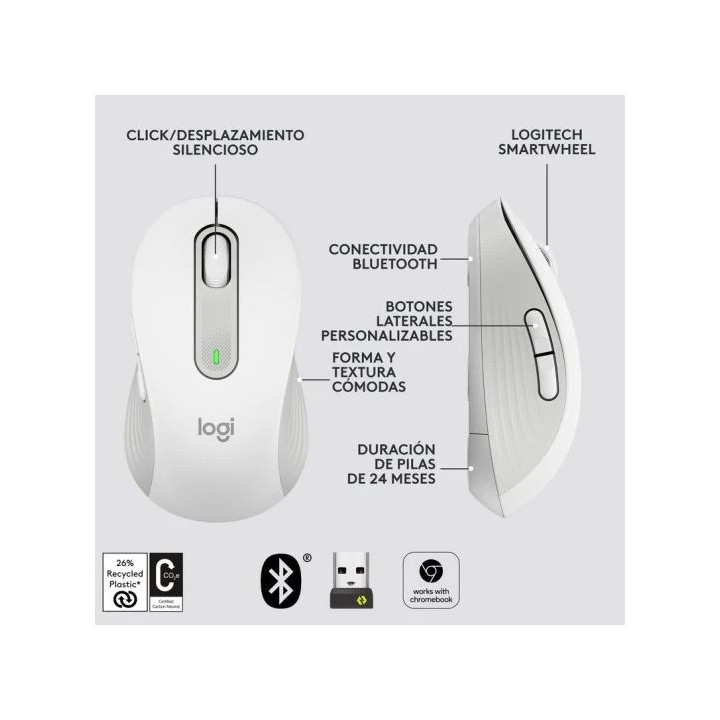 Raton Logitech Signature M650 L Wireless White | InfoChen