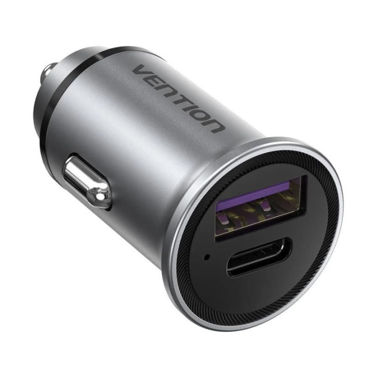 Cargador Coche Smartphone Vention 30W USB-A USB-C Silver |