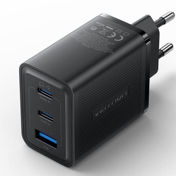 Cargador Pared Vention X2USB-C USB-A 65W Black | InfoChen