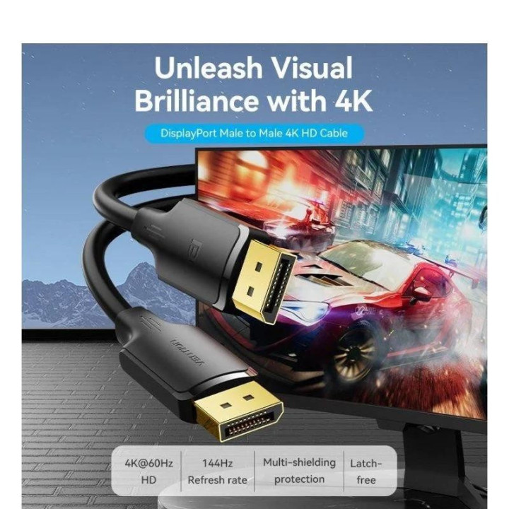 Cable Displayport 1.2 4K Vention Dp/m - Dp/m 1M Black | InfoChen