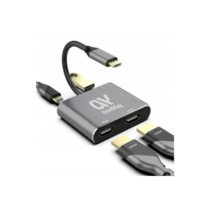Dock Hub Oneway USB-C 5 En 1 X2HDMI/USB 3.0/USB-C Pd Silver |