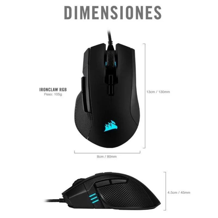 Raton Gaming Corsair Ironclaw USB RGB Black | InfoChen Canarias