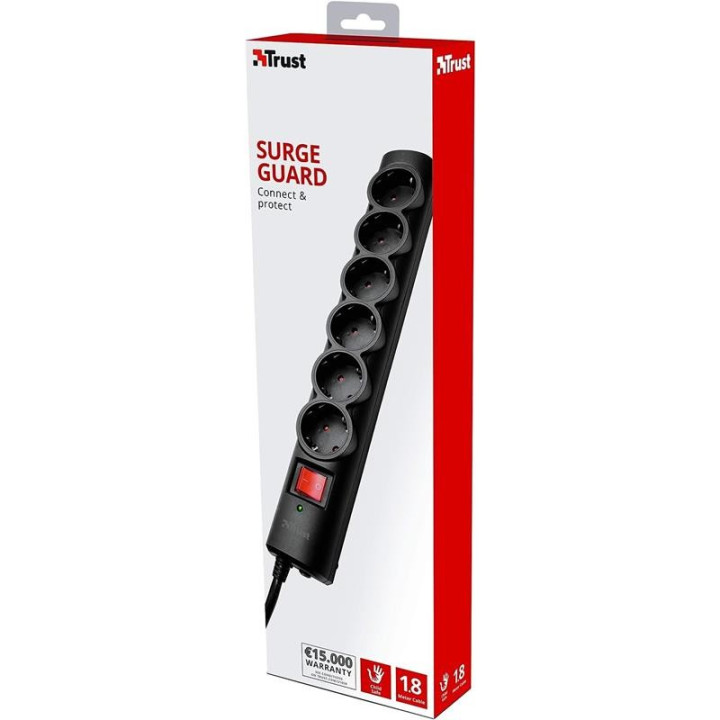 Regleta Trust 6 Schukos Interruptor 1,8M Black | InfoChen