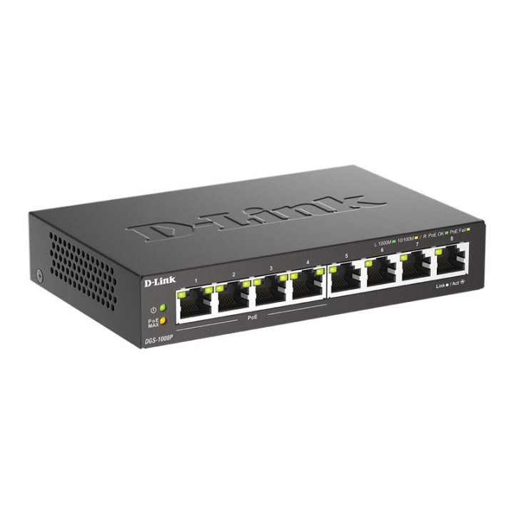Switch D-Link Gigabit 8 Puertos DGS-1008P/E (4XPOE) | InfoChen