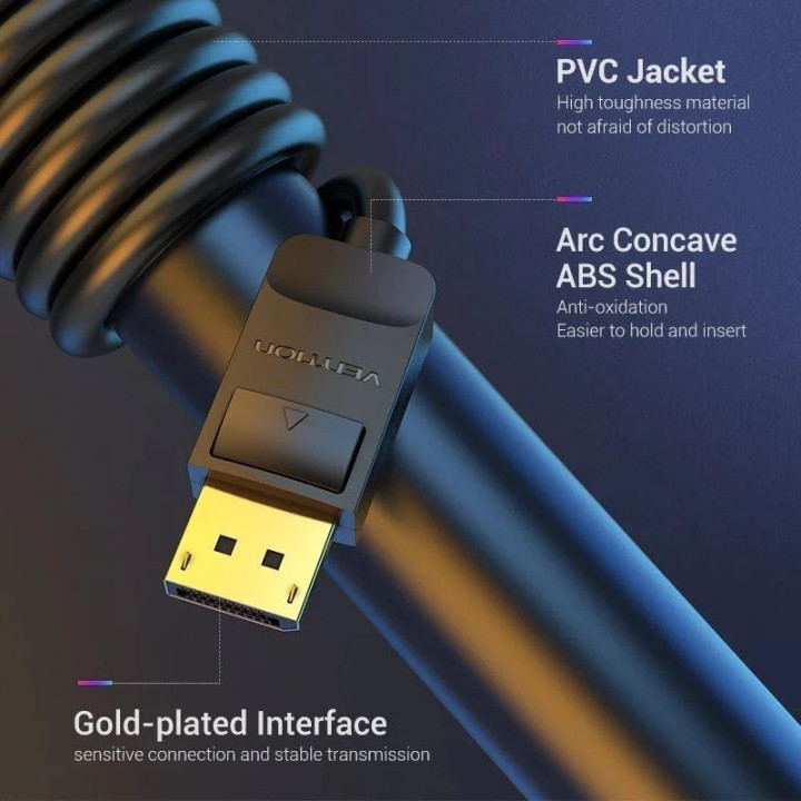 Cable Displayport 1.2 4K Vention Dp/m - Dp/m 3M Black | InfoChen