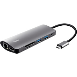 Hub Trust Dalyx USB-C 7 En 1 HDMI USB-C USB Micro Sd RJ45 Silver