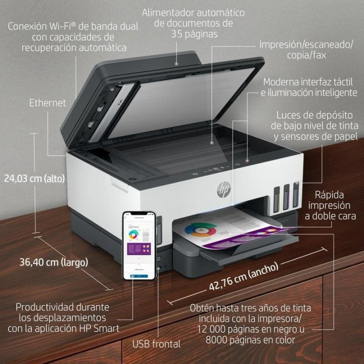 Impresora HP Smart Tank Multifuncion 7605 Color WIFI Duplex