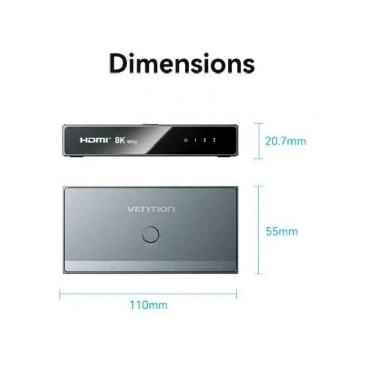 Switch Conmutador Vention HDMI 2.1 8K Hdmi/h - 3XHDMI/H Grey |