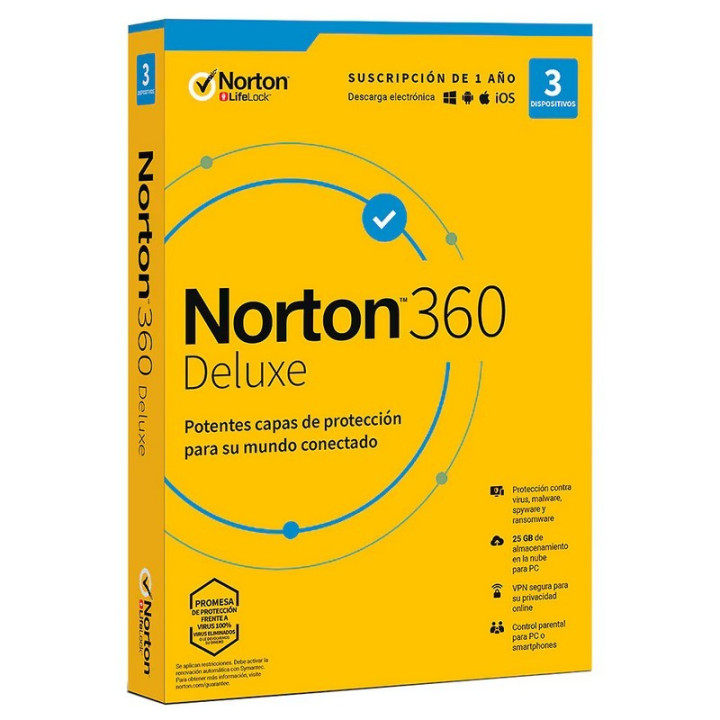 Norton 360 Deluxe 25GB Es 1 User 3 Device 1 Año L. Electronica |