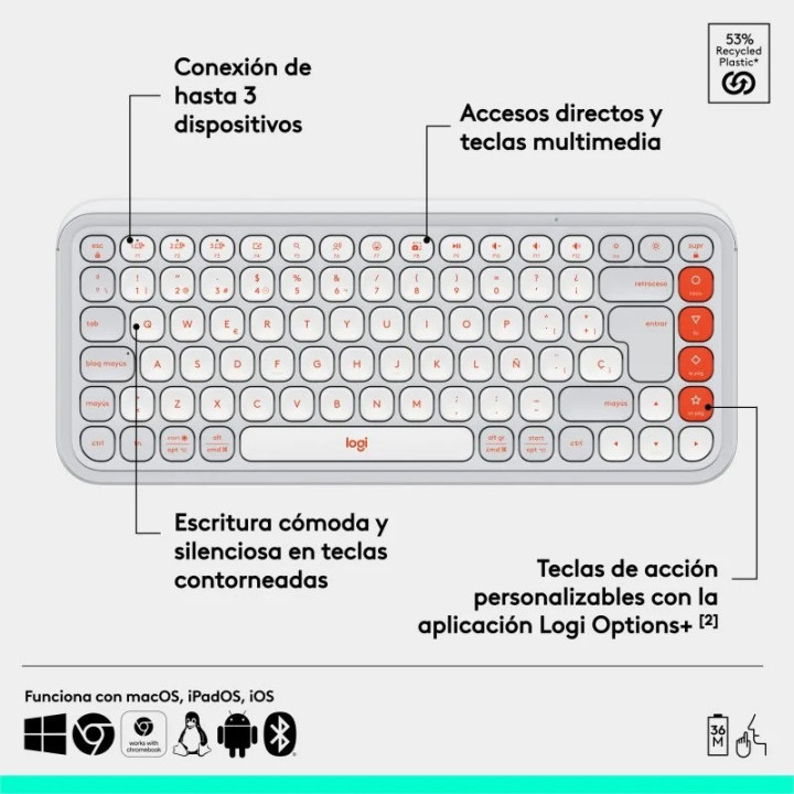 Teclado Logitech Pop Icon Keys Wireless Rose/white | InfoChen