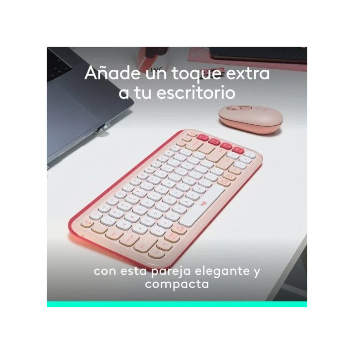 Teclado + Raton Logitech Pop Icon Wireless Rose/white | InfoChen