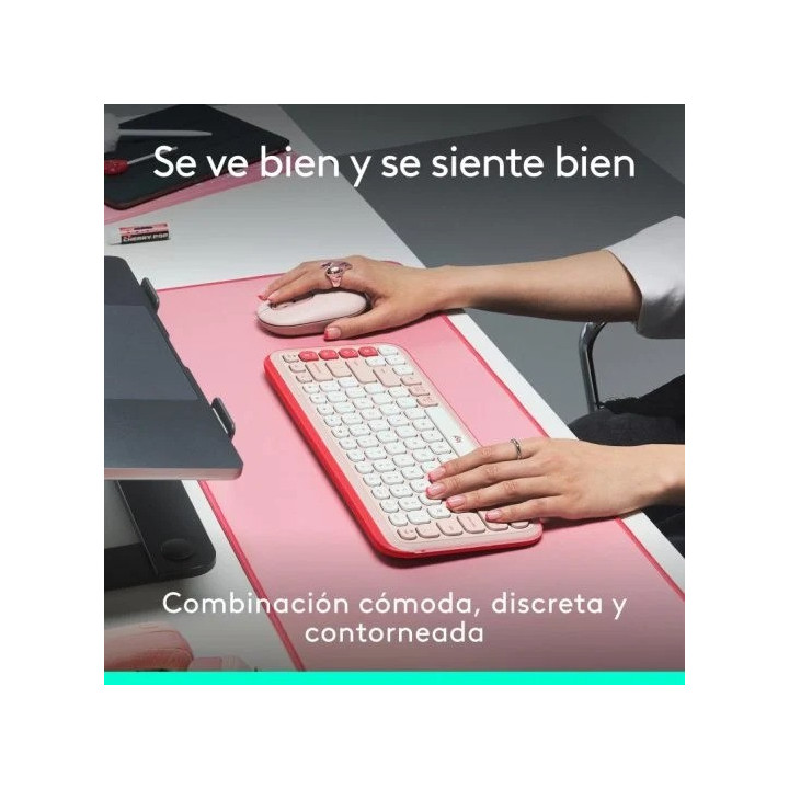 Teclado + Raton Logitech Pop Icon Wireless Rose/white | InfoChen