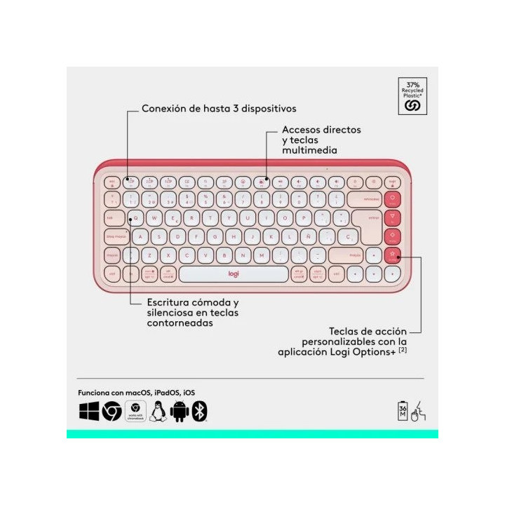 Teclado + Raton Logitech Pop Icon Wireless Rose/white | InfoChen