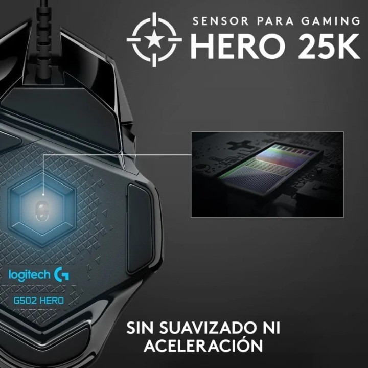 Raton Gaming Logitech G502 Hero Optico USB RGB Black | InfoChen