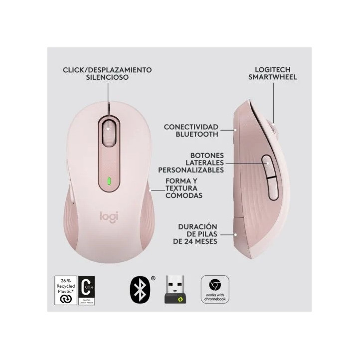 Raton Logitech Signature M650 M Wireless Rose | InfoChen Canarias