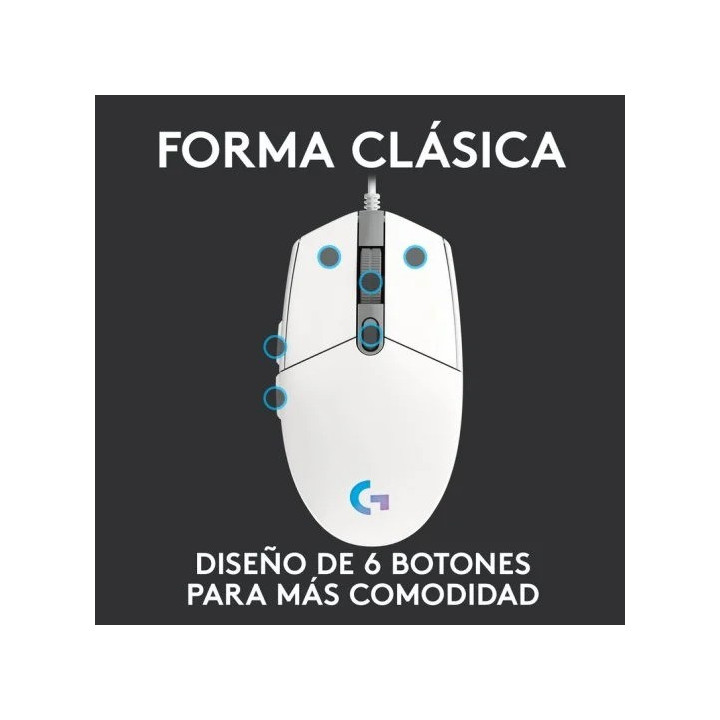 Raton Logitech G203 Lightsync RGB USB White | InfoChen Canarias
