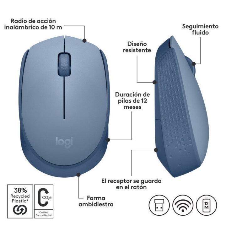 Raton Logitech M171 Wireless Blue | InfoChen Canarias
