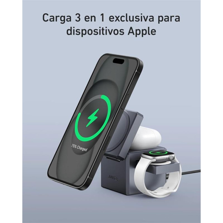 Cargador Anker Cubo 3 En 1 Magsafe Auriculares+smartphone+reloj