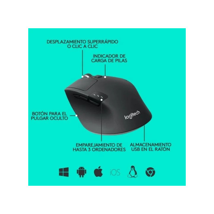 Raton Logitech Triathlon M720 Wireless Bluetooth 1000DPI Black |