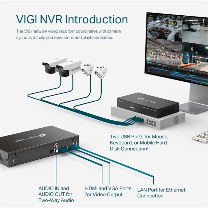 Grabador IP Nvr Tp-Link Vigi 8 Ch IP 1HDD H265+ | InfoChen