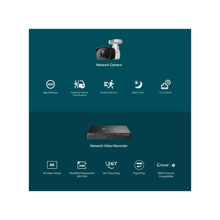 Pack Cámara Tp-Link Vigi 4X Bullet 3MP POE + Grabador IP 8 Ch POE
